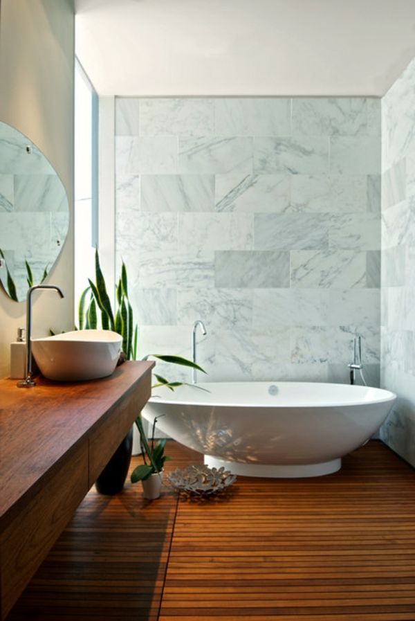 meuble salle de bain marbre et bois