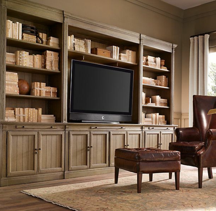 meuble tv bibliothèque bois massif