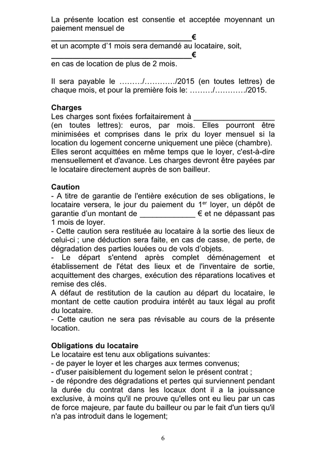 exemple de contrat de location meublée