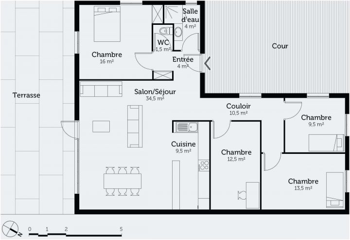 plan maison 3 chambres etage