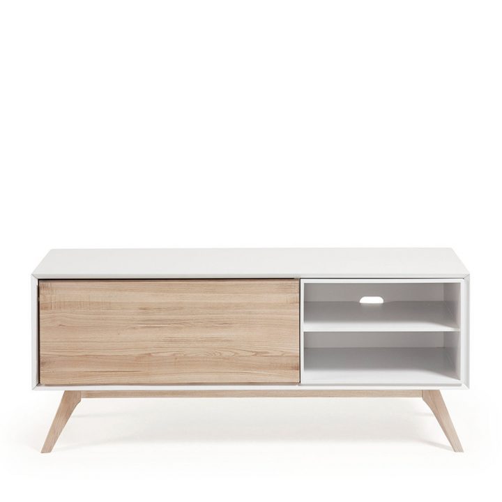 meuble blanc et bois tv
