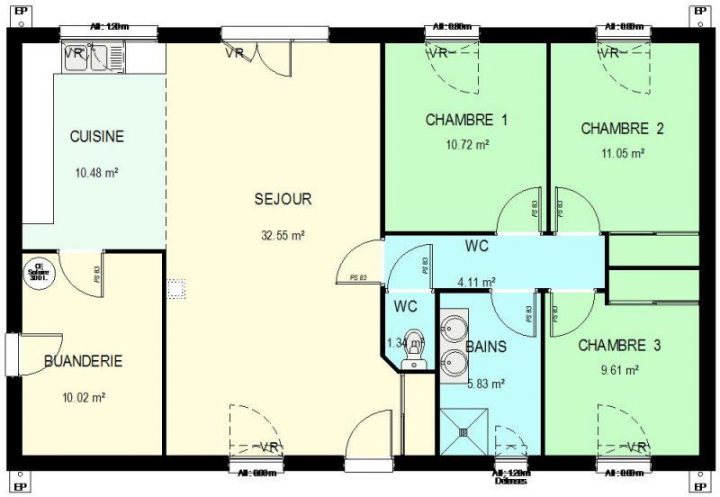 plan maison plain pied 2 chambres sans garage