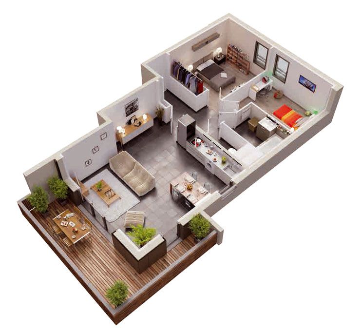 plan maison 70m2 2 chambres