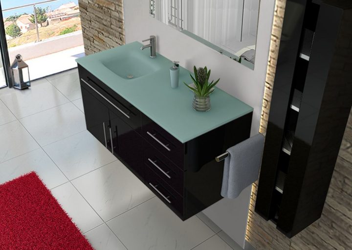 meuble salle de bain avec vasque en verre trempé