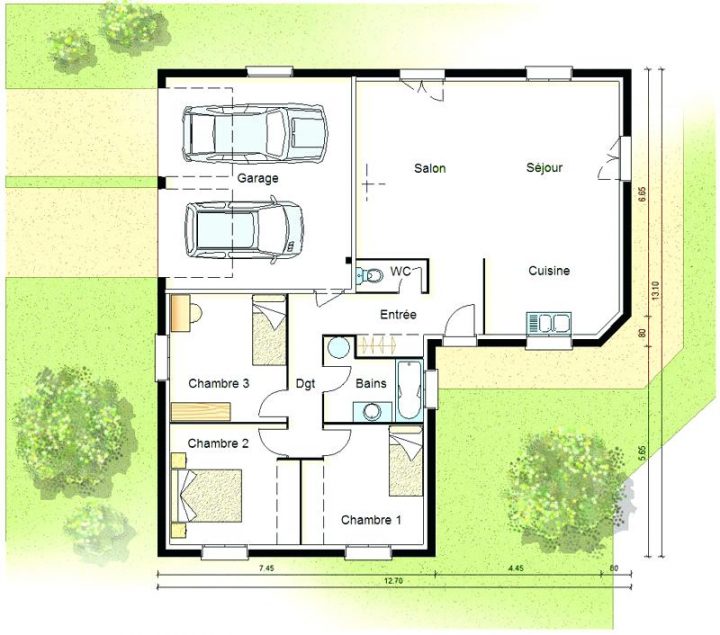 plan maison plain pied 3 chambres avec suite parentale