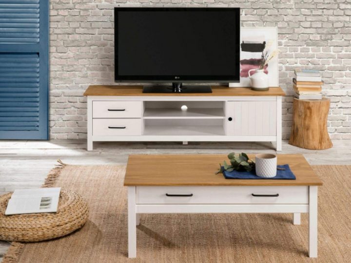 meuble tv bois clair et blanc
