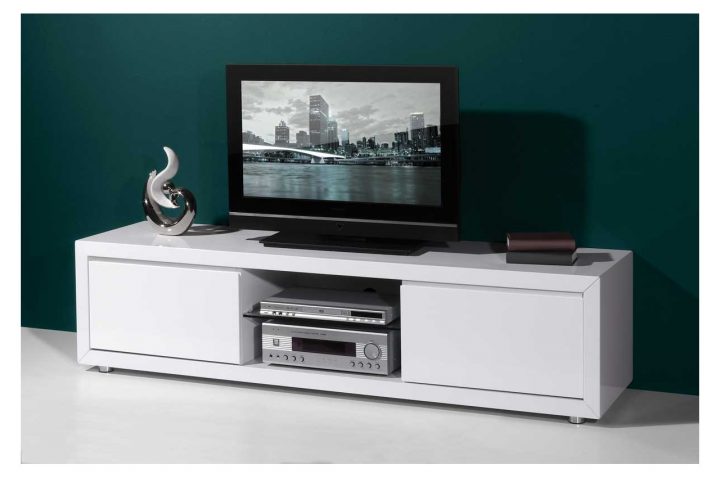 meuble tv 120 cm blanc laque