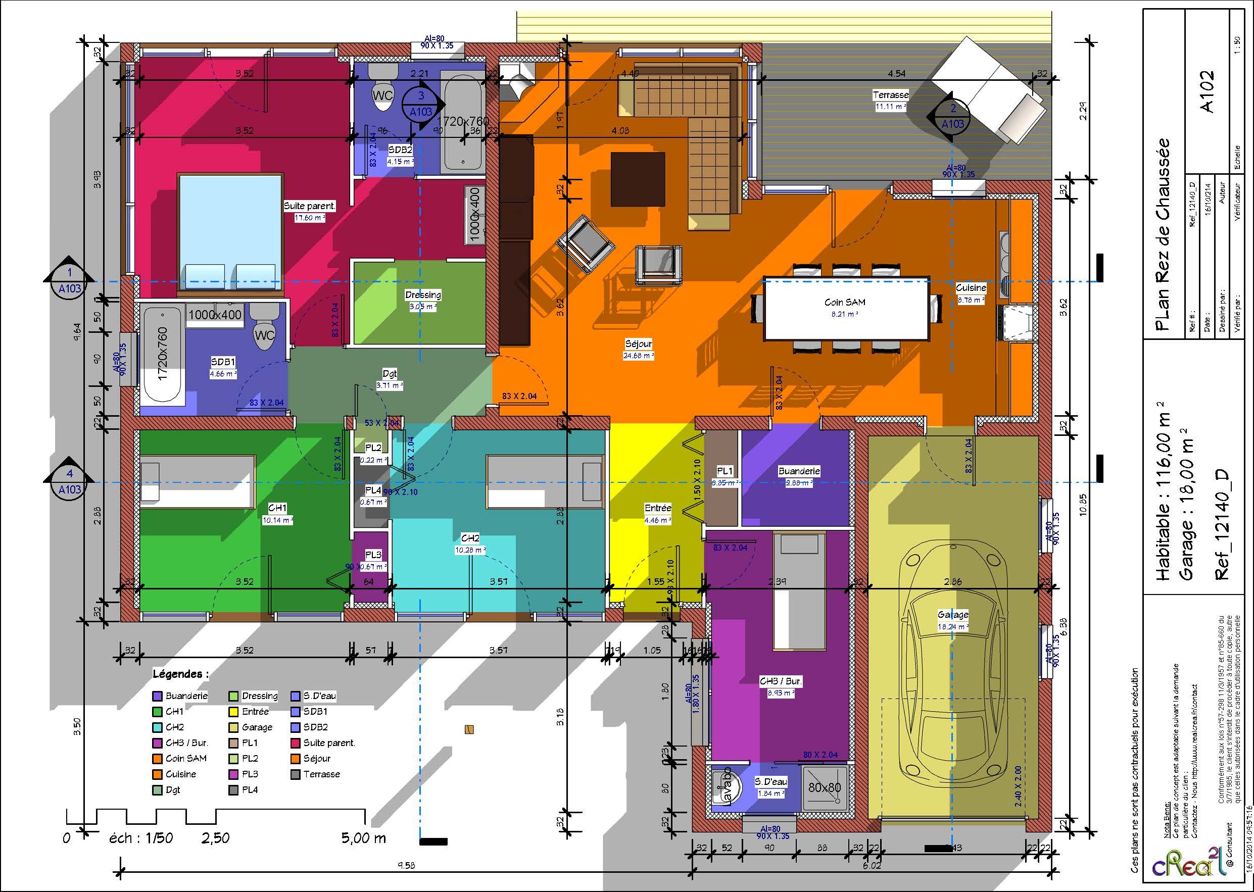 plan maison en l 4 chambres plain pied
