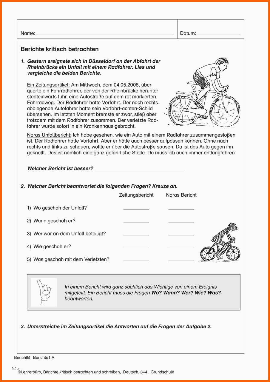 unfallbericht schreiben muster klasse 6