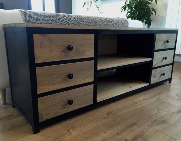 meuble tv acier et bois