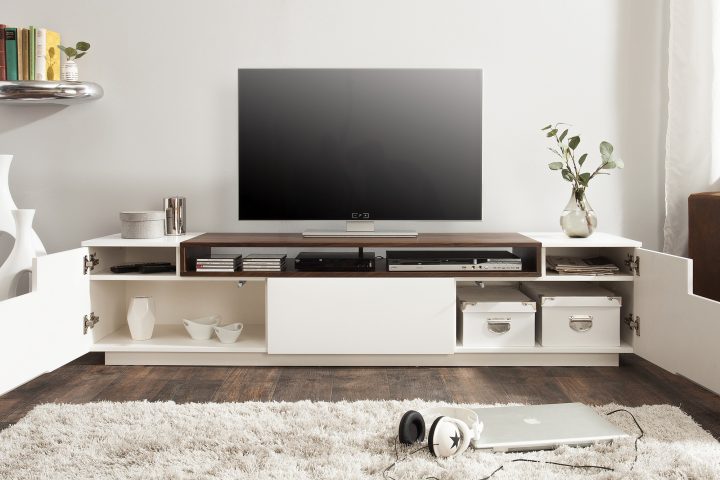 meuble tv blanc et bois 180 cm