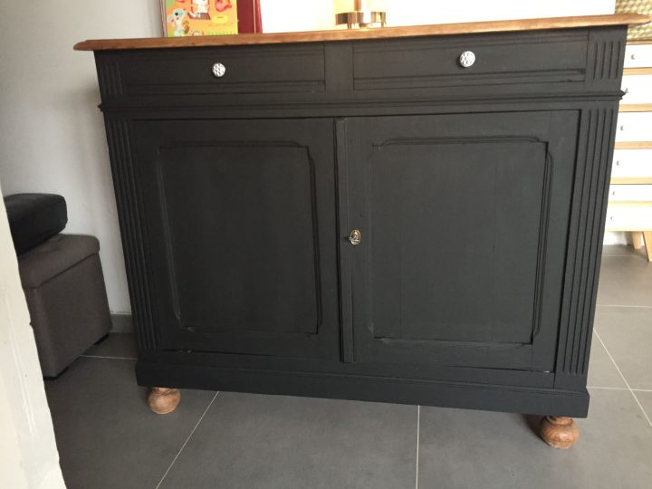 buffet meuble relooké noir et bois