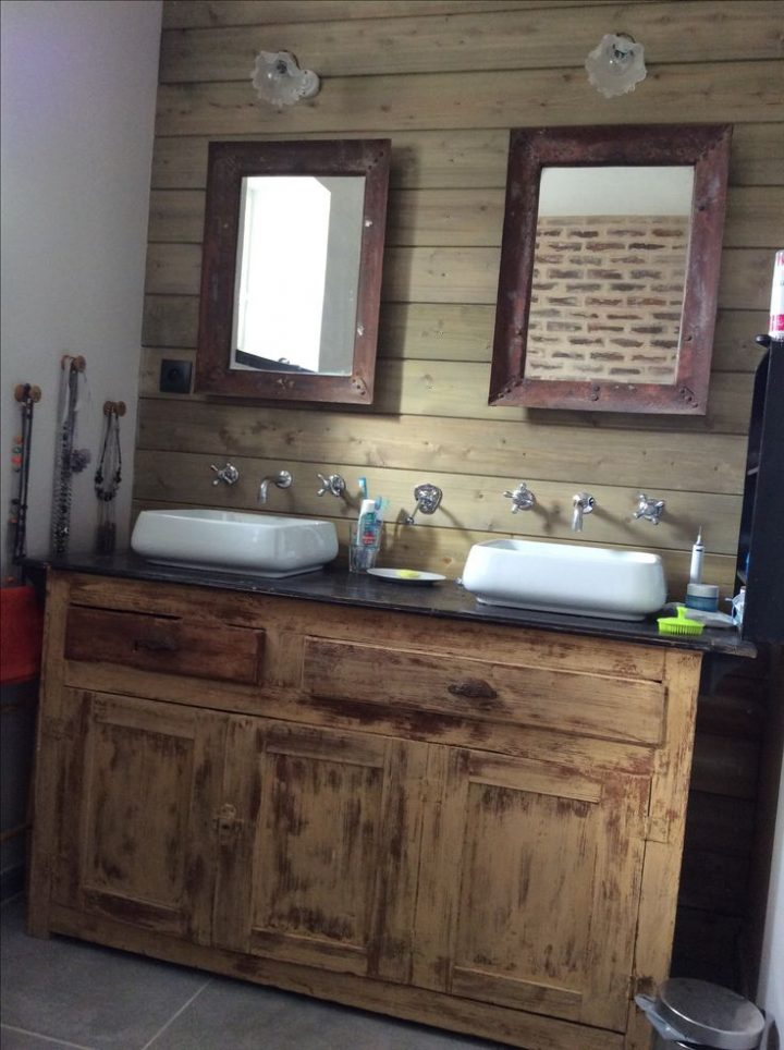 meuble salle de bain bois vintage