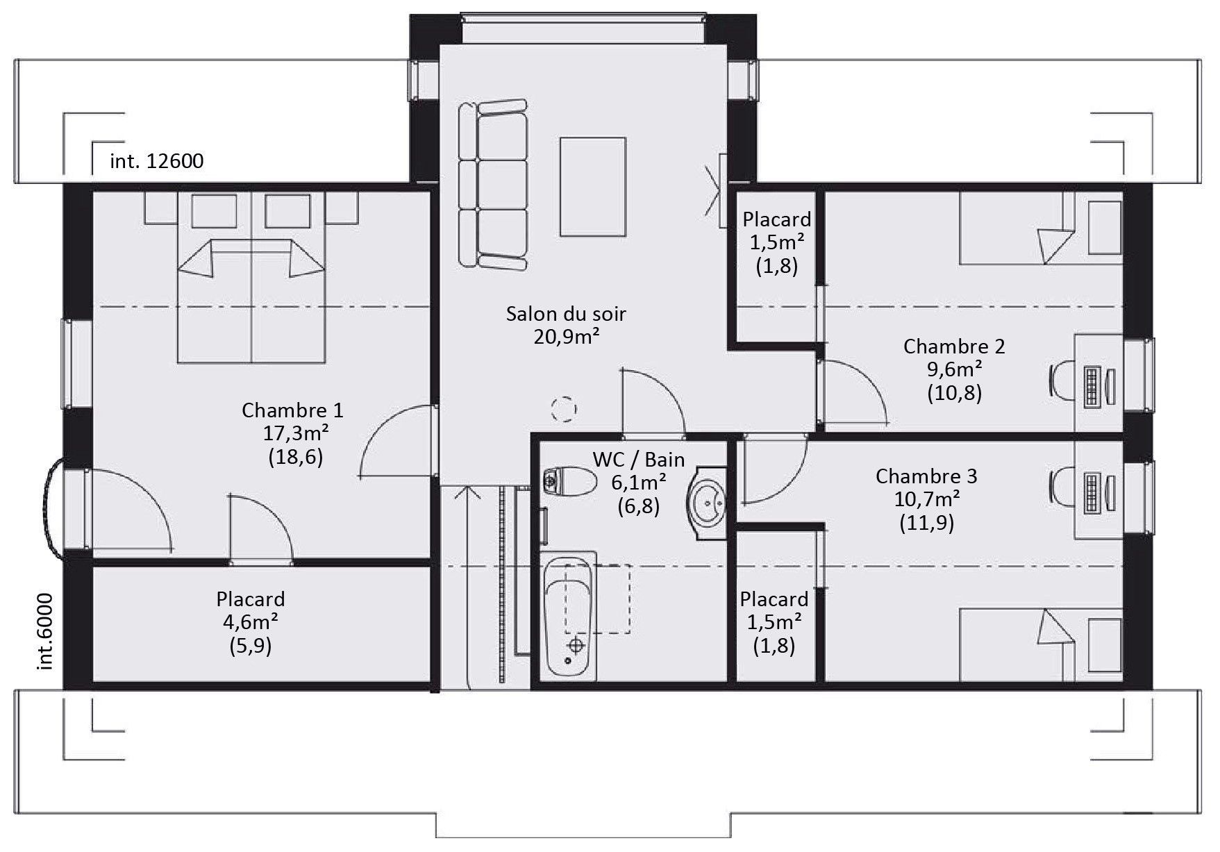 plan de maison 2 chambres salon + cuisine sans garage