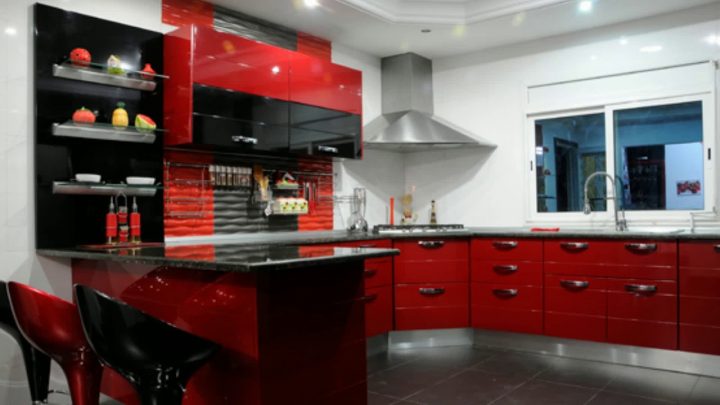 meuble de cuisine rouge