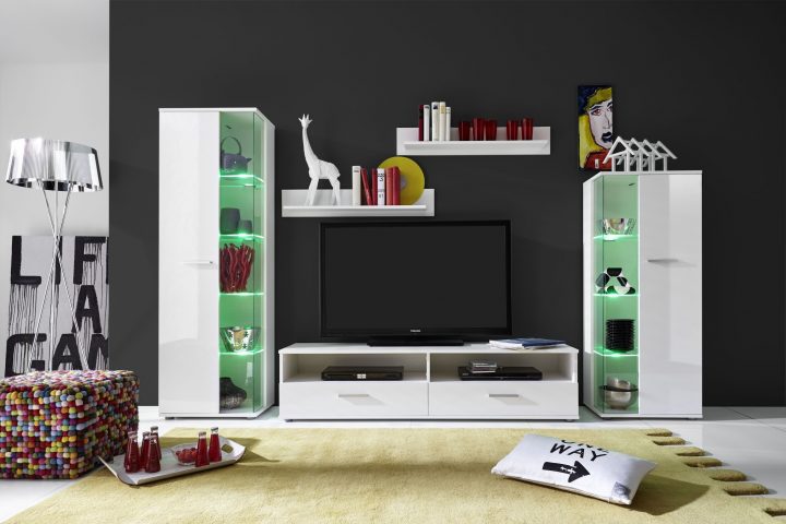 ensemble meuble tv blanc laqué