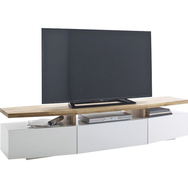 meuble tv 180 cm blanc et bois
