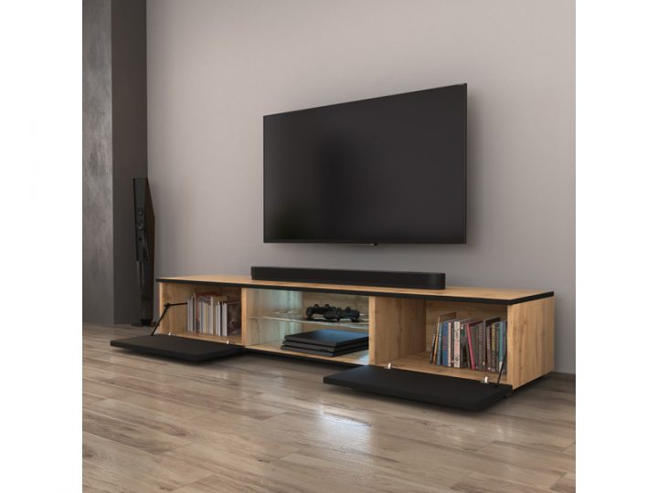 meuble tv suspendu noir et bois