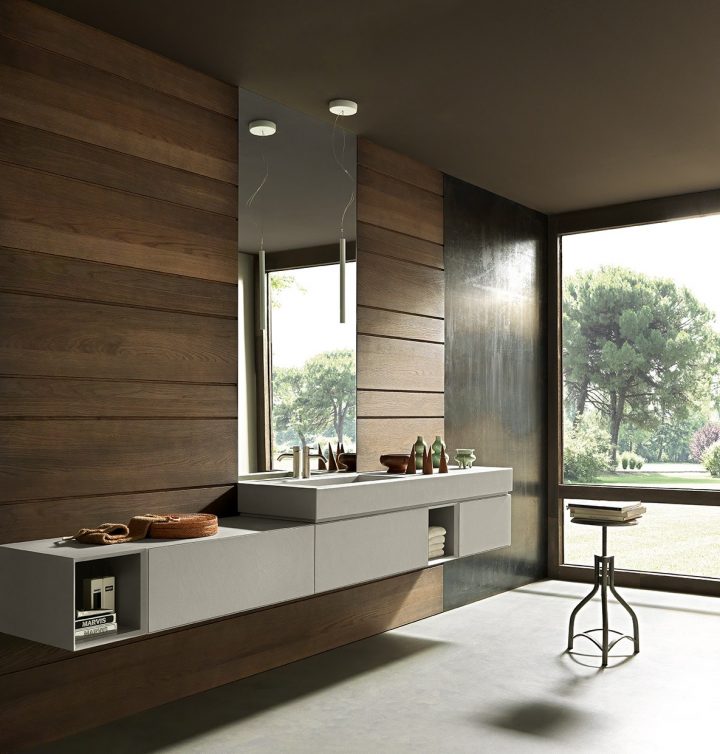 meuble salle de bain suspendu tuyau apparent