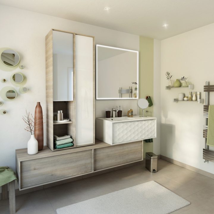 meuble de salle de bain bois et blanc