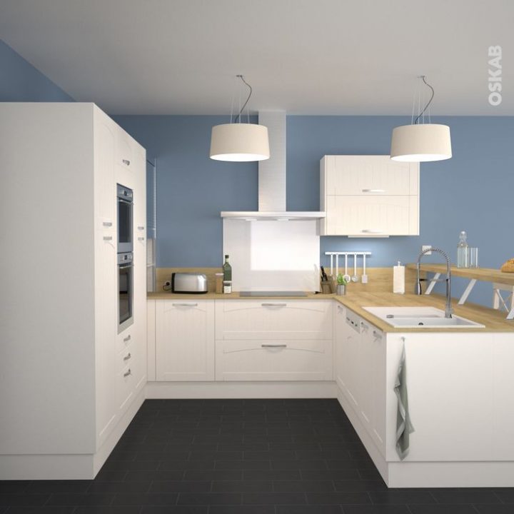 couleur mur cuisine avec meuble bois