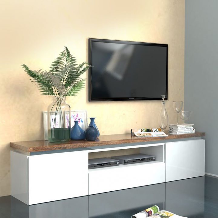 meuble télé blanc et bois clair