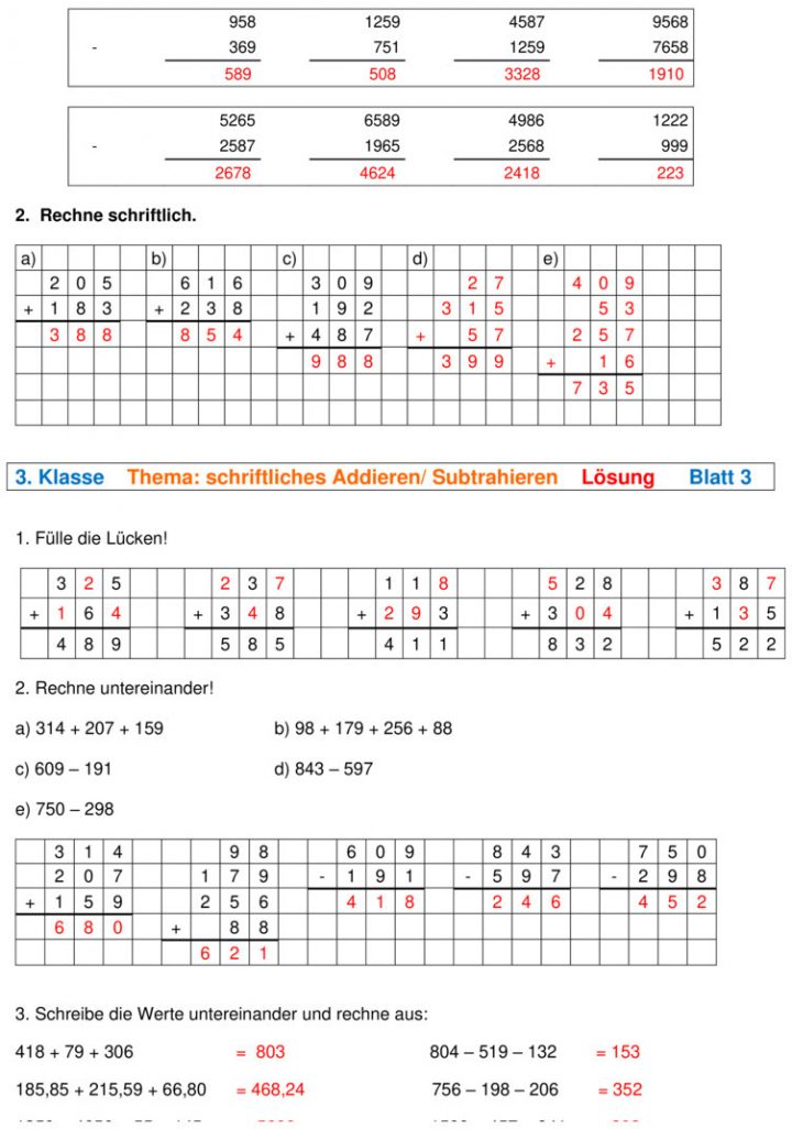 schriftliche addition und subtraktion schriftliche addition und subtraktion