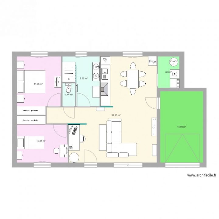 plan maison 75m2 2 chambres