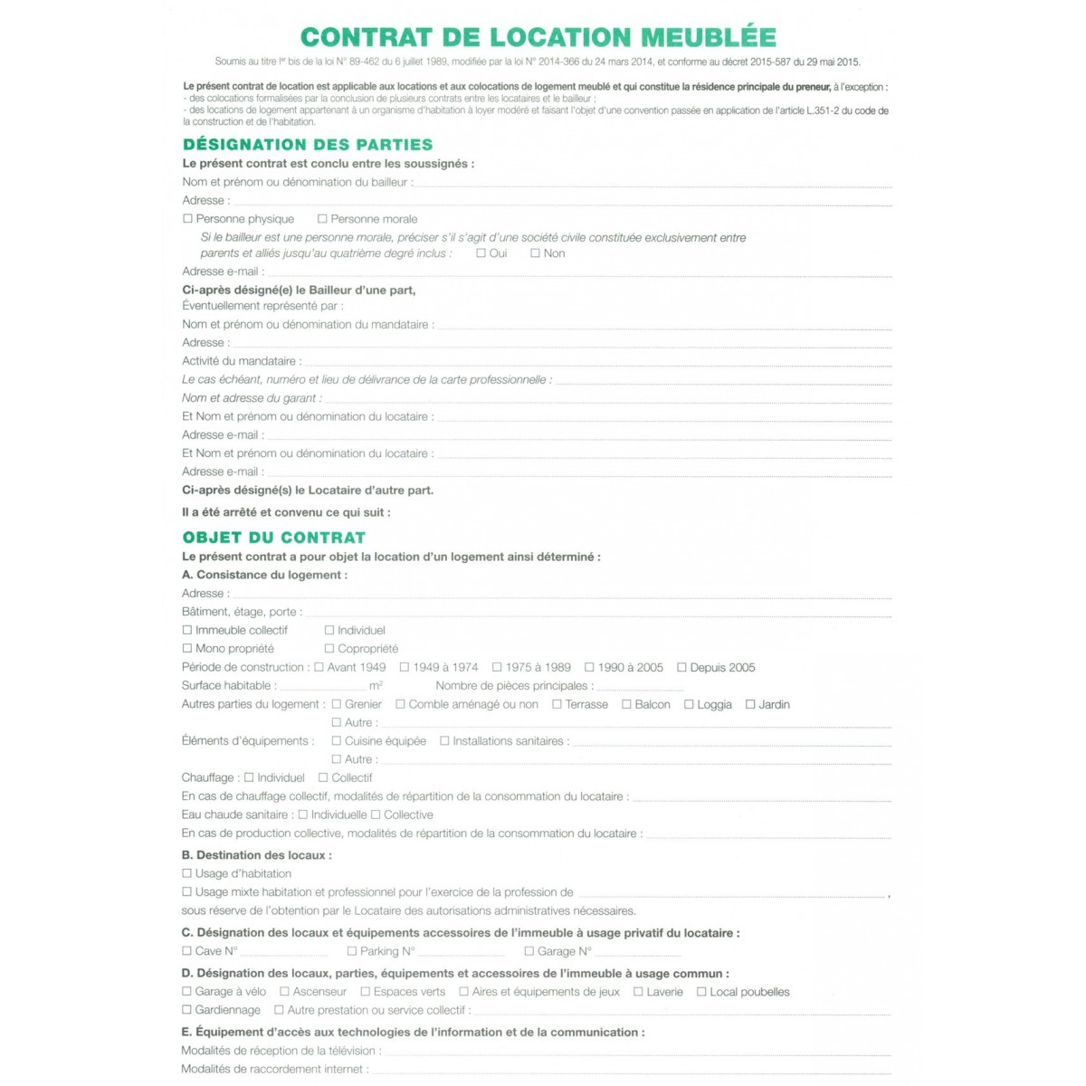 1X Contrat De Location Pour Locaux Meublés Exacompta encequiconcerne Contrat De Location Meublé Gratuit