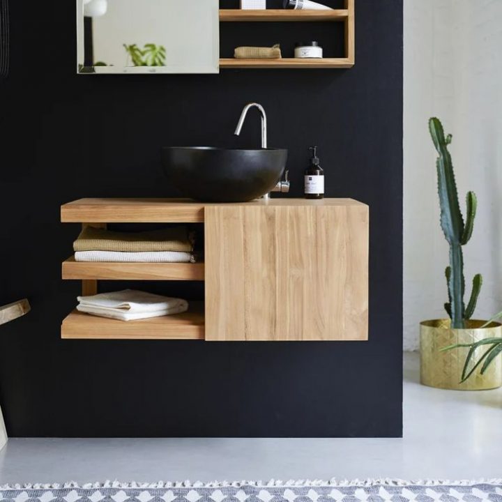 meuble salle de bain teck suspendu