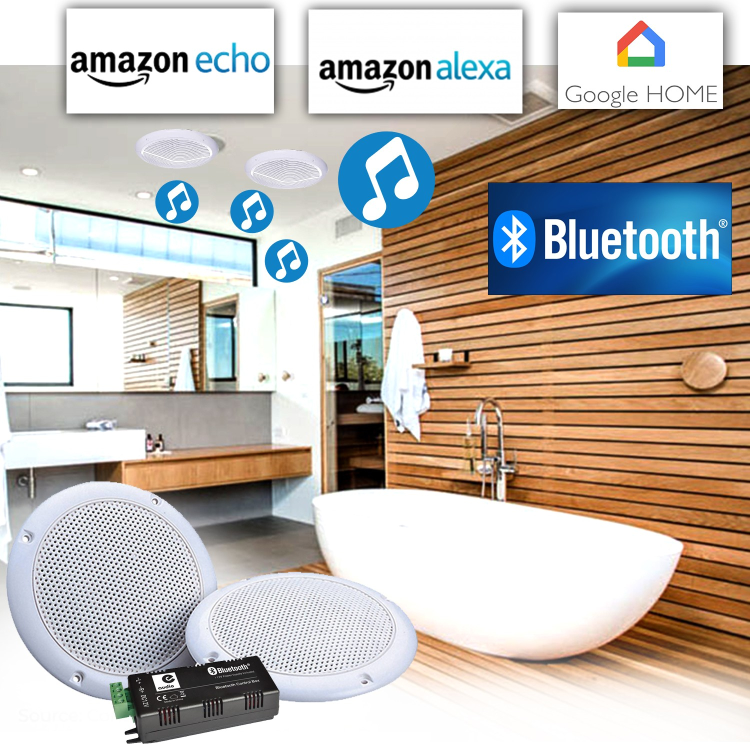 80W-Lautsprecher Deckeneinbauwaterproof Verstärkt Stereo Bluetooth  Smartphone-Kompatibel Google-Startseite Amazon Alexa Echo tout Enceinte Bluetooth Encastrable Salle De Bain