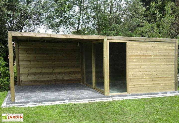 Abri De Jardin Bois + Baie Vitrée + Auvent Exterior à Cabane De Jardin 20M2