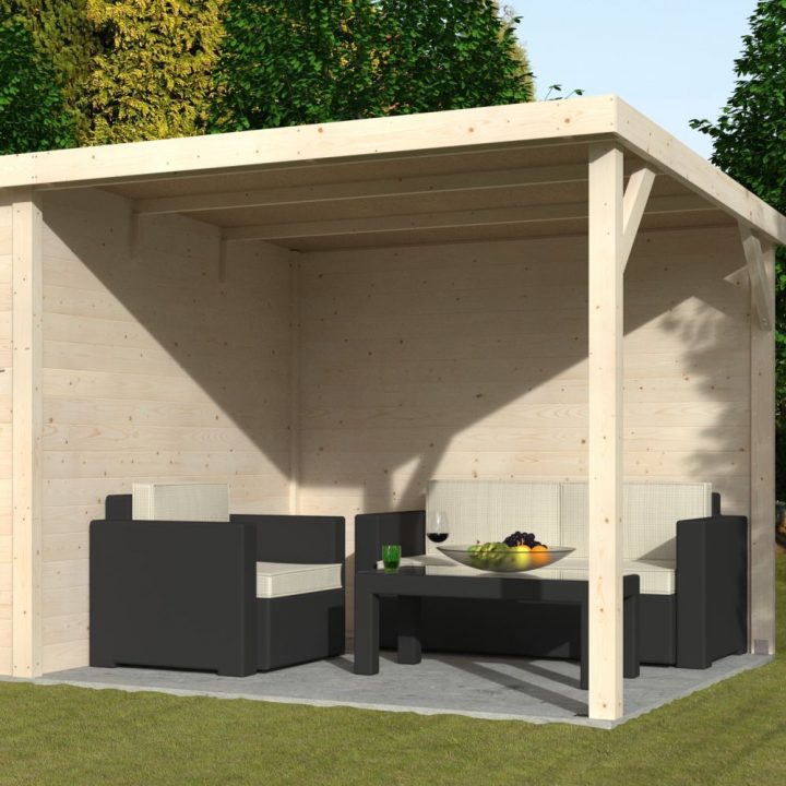 Abri De Jardin Bois Toit Plat + Auvent 11 M² Ep. 19 Mm concernant Abris Jardin Toit Plat