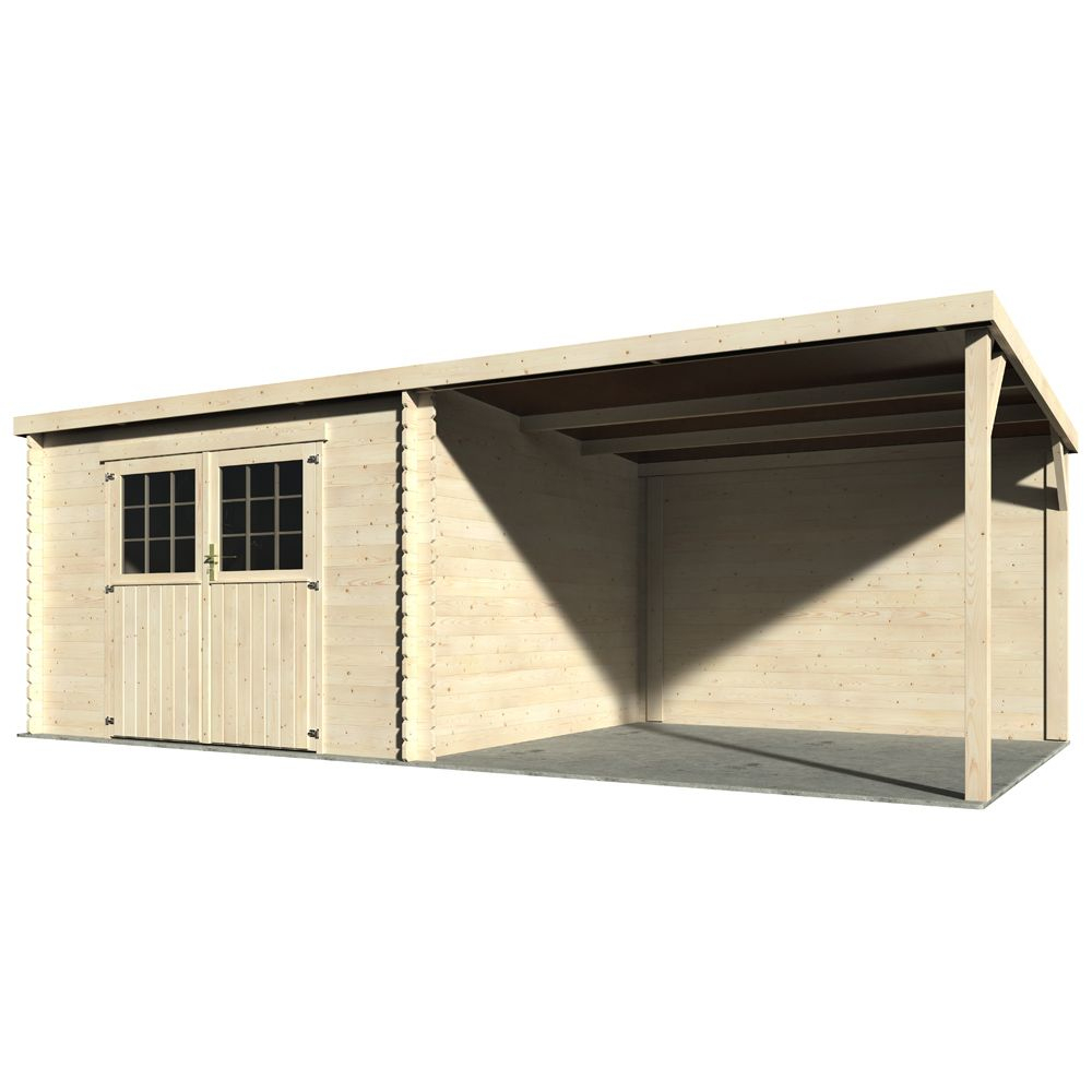 Abri De Jardin Bois Toit Plat + Auvent 18,31 M² Ep. 28 Mm encequiconcerne Abri De Jardin Foir'Fouille