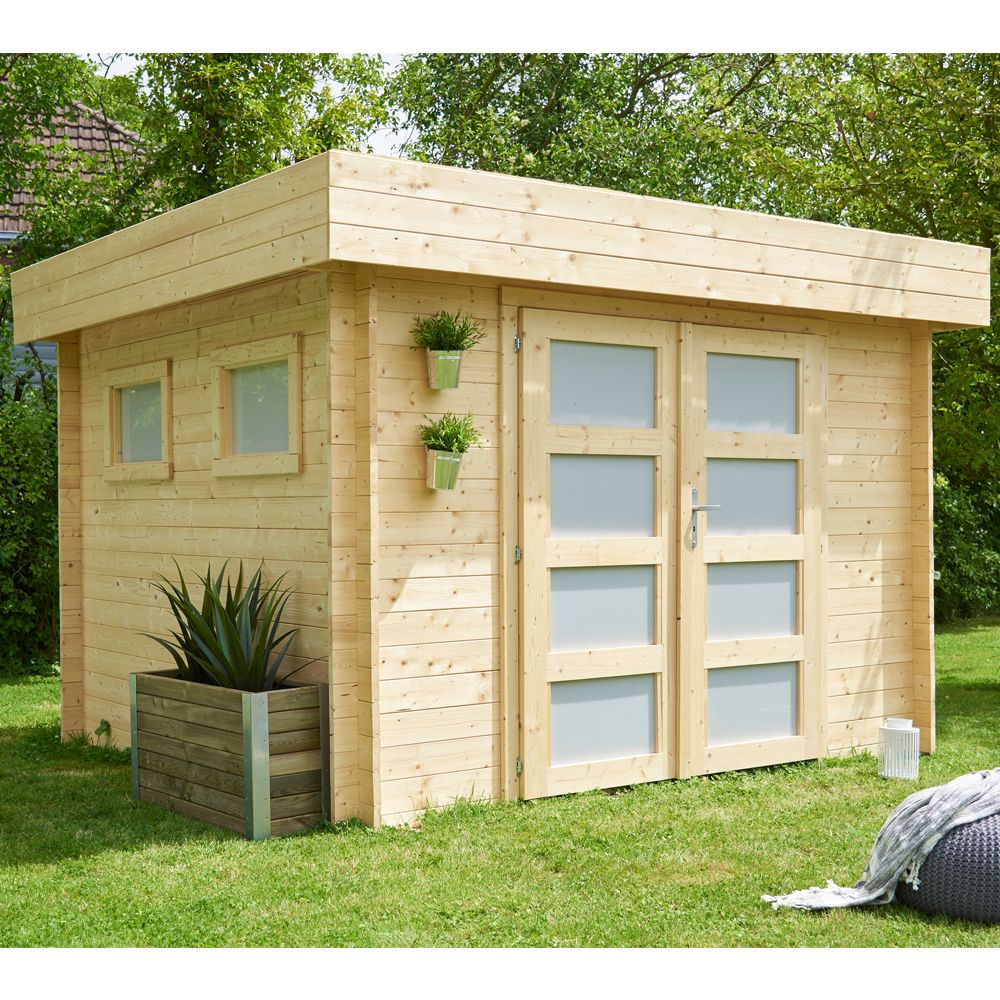 Abri De Jardin Bois Toit Plat Kivik 9.53 M² Ep. 28 Mm encequiconcerne Abris De Jardin Toit Plat