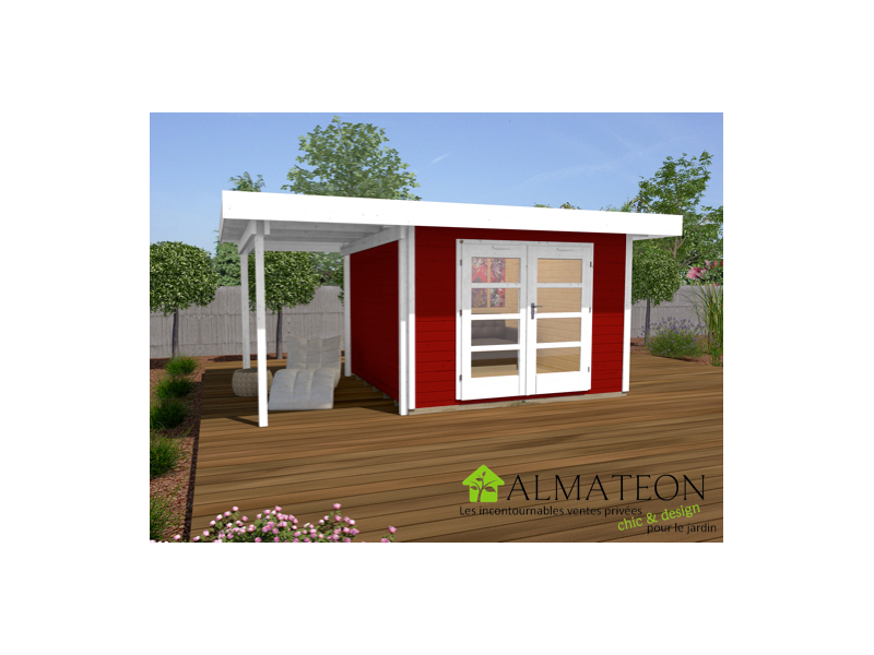 Abri De Jardin Design De 10M2 Avec Extension 175Cm Rouge tout Abri Jardin 10M2