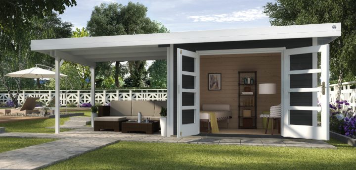 Abri De Jardin Design Toit Plat Avec Auvent – Abri Bois De 10 À 15 M² Nea  Concept intérieur Abris De Jardin Toit Plat