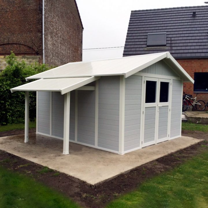 Abri De Jardin En Pvc 11,2M² Deco Gris Clair Et Blanc encequiconcerne Abris De Jardin Grosfillex
