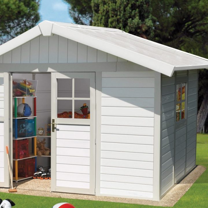 Abri De Jardin En Pvc 7,5M² Deco Blanc Et Gris Vert Grosfillex pour Abri De Jardin En Pvc