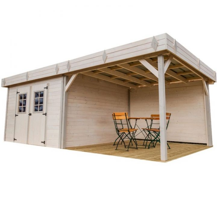 Abri De Jardin Madriers Bois Massif 20.64M² Avec Terrasse intérieur Abris Jardin Toit Plat