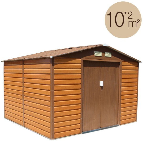 Abri De Jardin Métal 10,20 M2 Aspect Bois + Kit D'Ancrage à Cabane Jardin Metal