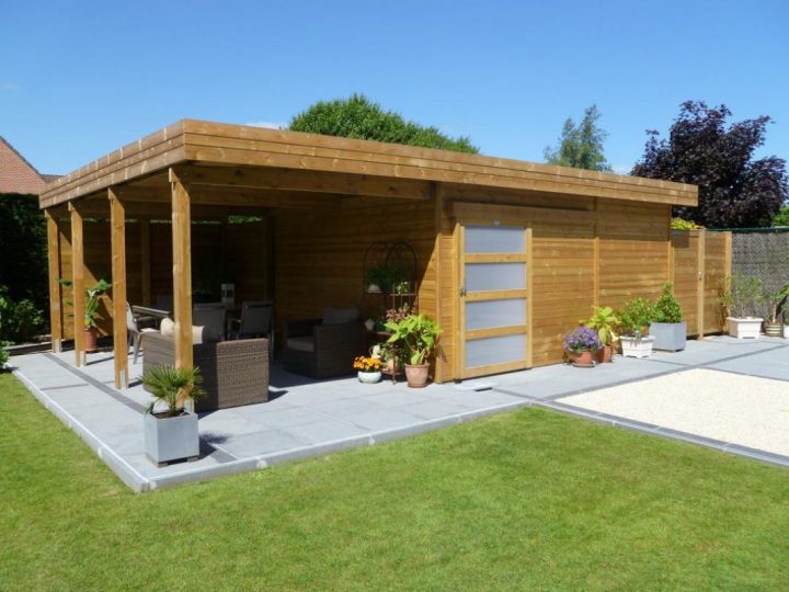 Abri De Jardin Toit Plat En Bois Avec Terrasse destiné Plan Abris De Jardin