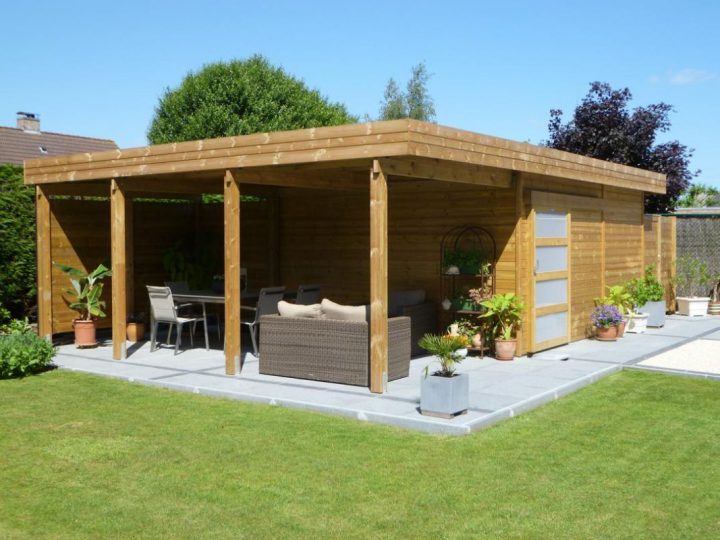 Abri De Jardin Toit Plat En Bois Avec Terrasse En 2019 encequiconcerne Abri De Jardin Moderne Design