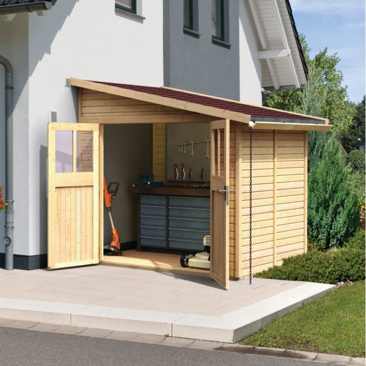 Abri En Bois Brut Adossable 4,18M² Bomlitz 2 + Embase – Karibu encequiconcerne Abrie De Jardin