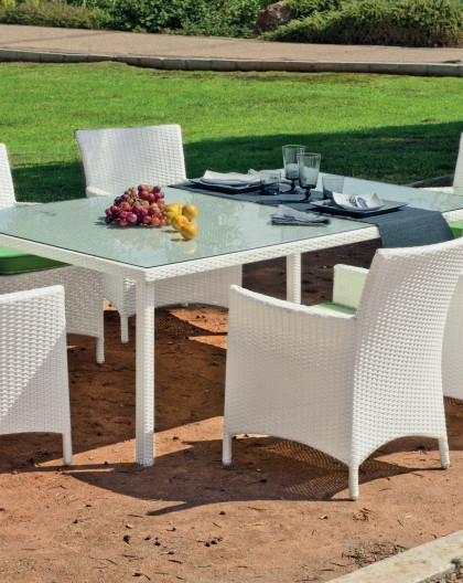 Achat Vente Salon De Jardin Blanc Table 180Cm + 6 serapportantà Salon De Jardin Blanc