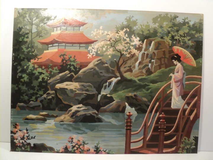Ancien Tableau Paysage Jardin Japonais Signé R. Fernand serapportantà Modele Jardin Japonais