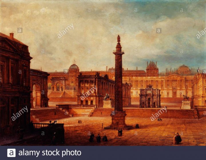 Ansicht Der Denkmäler In Paris Mit Säule Vendome, Palast avec Meuble Pont Royal