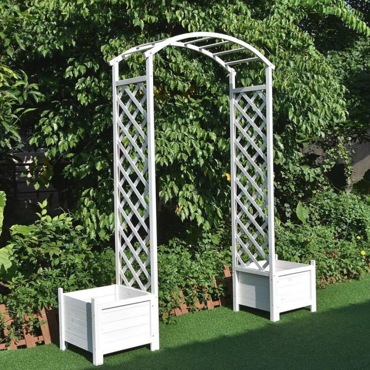 Arche De Jardin Avec 2 Jardinières Blanche Cielterre-Commerce à Arche De Jardin En Bois
