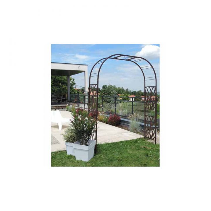 Arche De Jardin Double Décor Végétal En Acier Fer Vieilli destiné Arche De Jardin En Fer