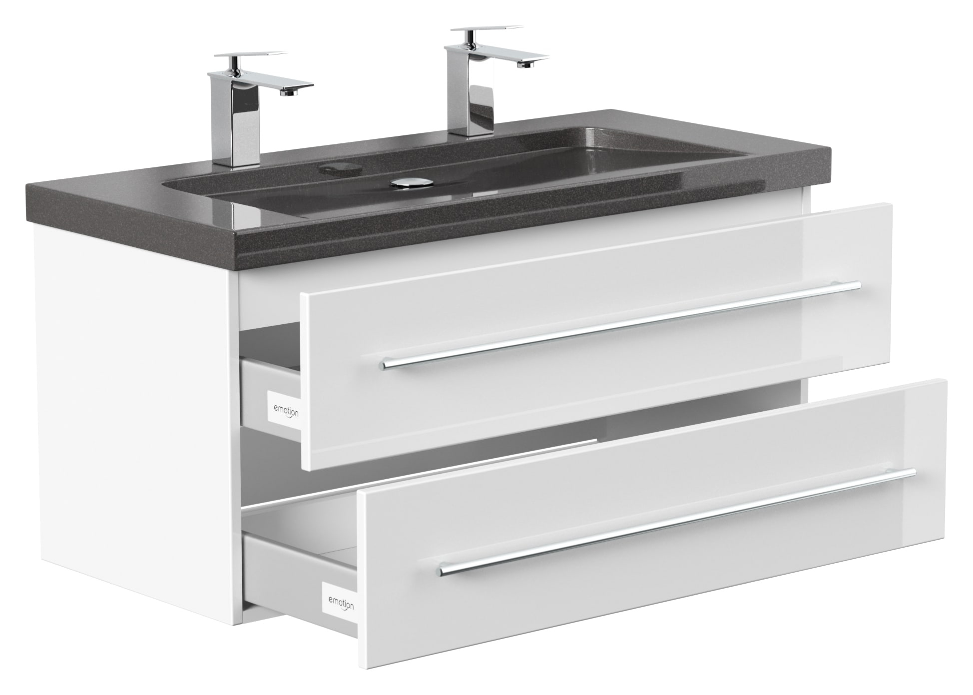 Badmöbel Granit India Black Damo 100 Cm 2 Hahnlöcher Weiß Hochglanz dedans Vasque 100 Cm 2 Robinets